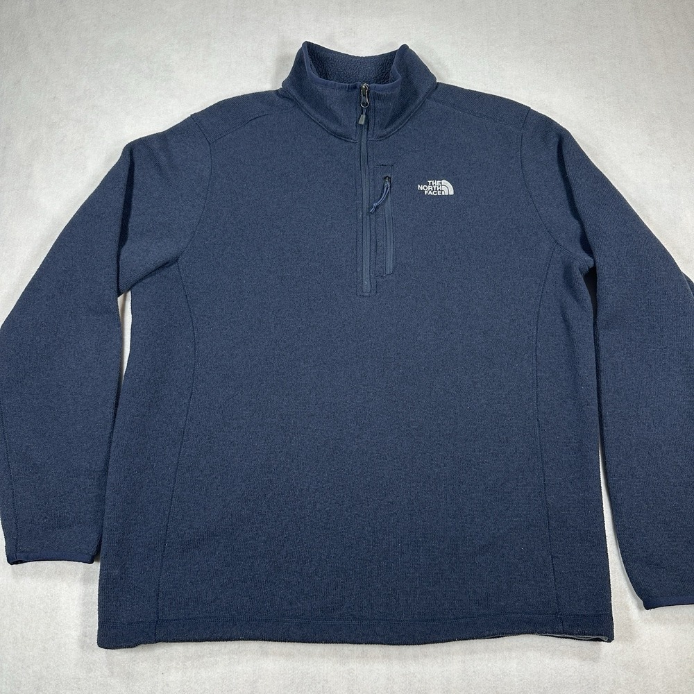 The North Face Mens XL Navy Blue 1/4 Zip Fleece Pullover Jacket Chest Pocket